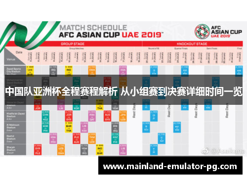 中国队亚洲杯全程赛程解析 从小组赛到决赛详细时间一览